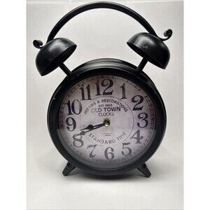 Black Metal Decorative Clock with Bell Style Top Black 9.25x9.25 Round